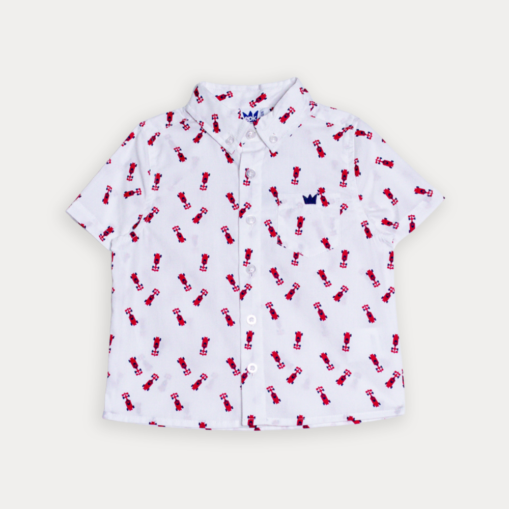 Camisa De Popelina Blanca Con Estampado De Carritos Para Bebe Niño