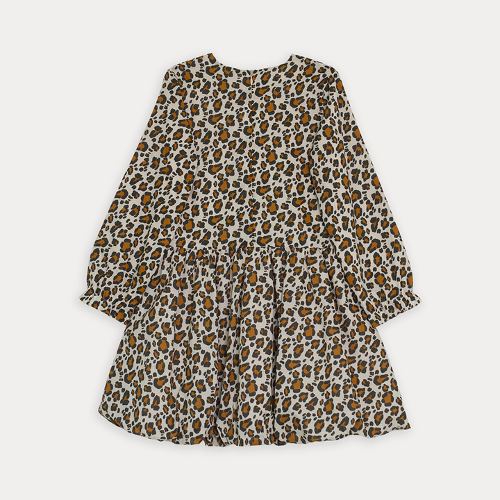 Vestido De Popelina Ligera Manga Larga Con Estampado De Leopardo Para Niña