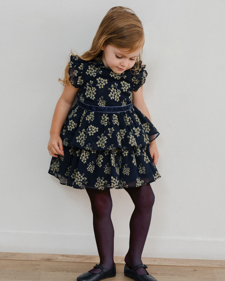 Vestido con estampado de flores metalizadas