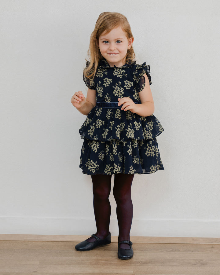 Vestido con estampado de flores metalizadas