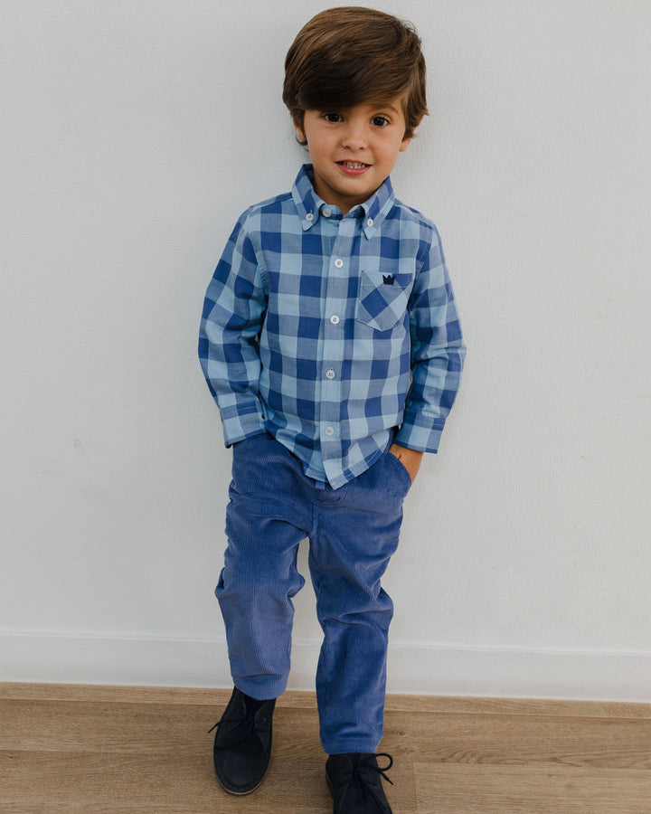 Pantalón azul oscuro de corduroy con ajustador