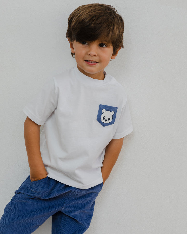 Pantalón azul oscuro de corduroy con ajustador