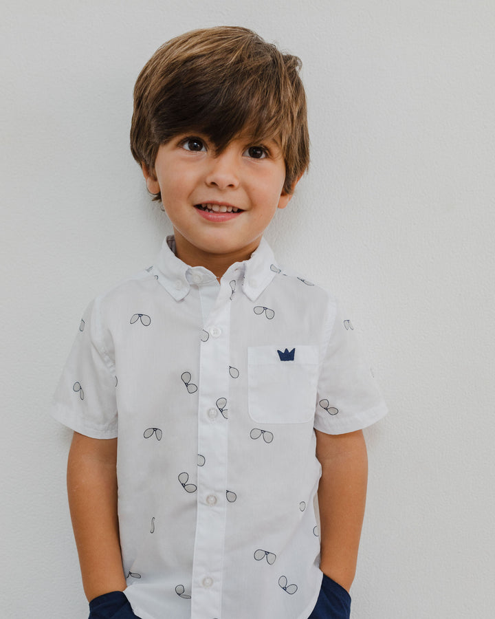 Camisa de popelina con estampado de lentes