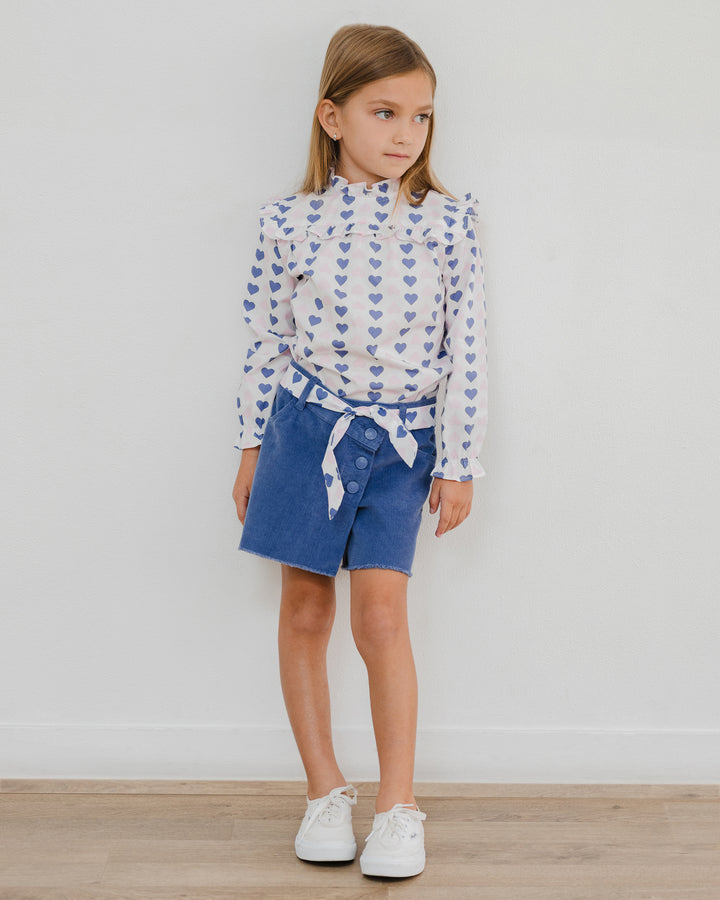 Blusa Rosada de popelina con estampado de corazones