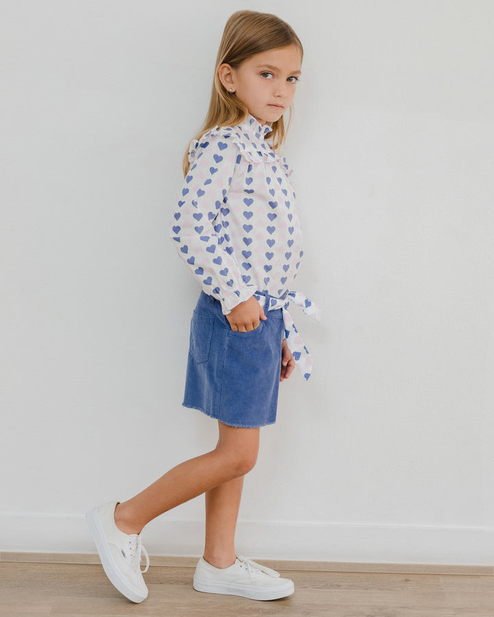 Blusa Rosada de popelina con estampado de corazones