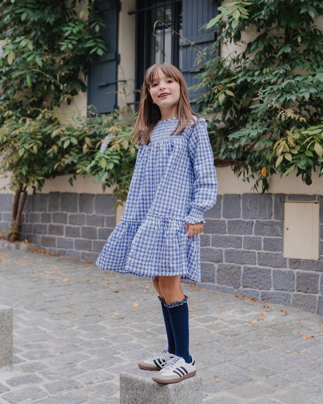 Vestido Azul Oscuro de sirsaca a cuadros