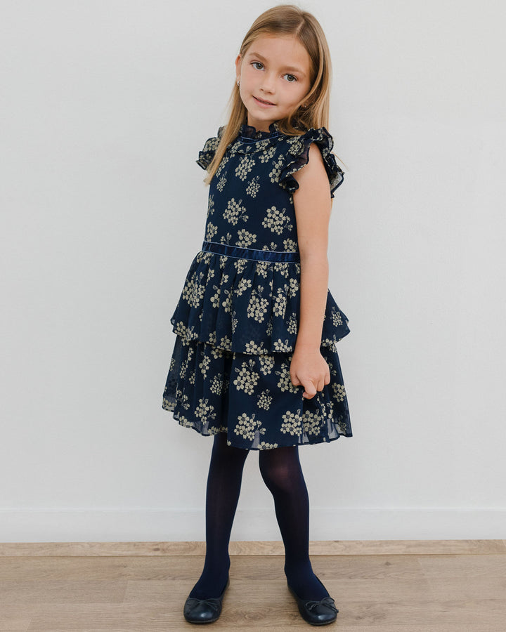 Vestido con estampado de flores metalizadas
