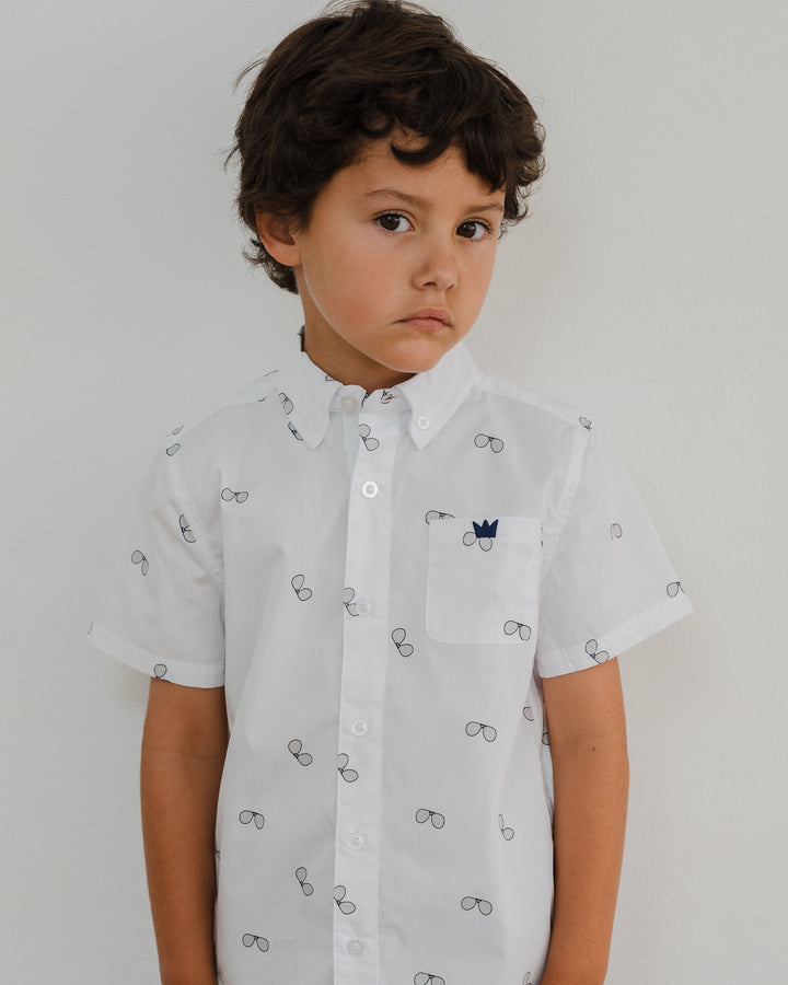 Camisa de popelina con estampado de lentes