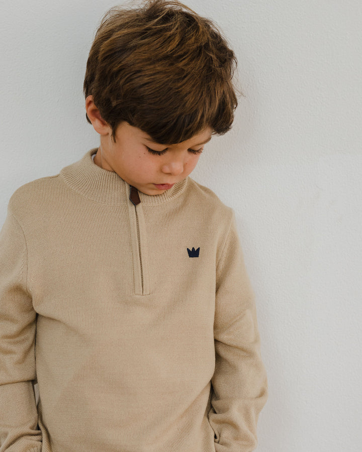 Suéter con cuello tortuga y cierre, Beige