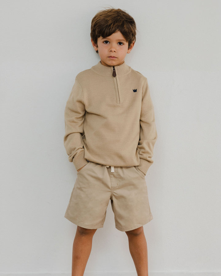 Suéter con cuello tortuga y cierre, Beige