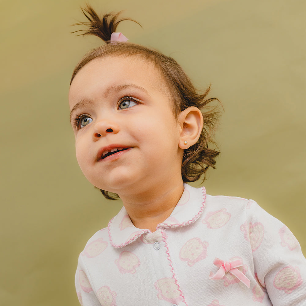 Pijama Blanca de Algodón con Gráficos de Monitos Rosados Bebé Niña