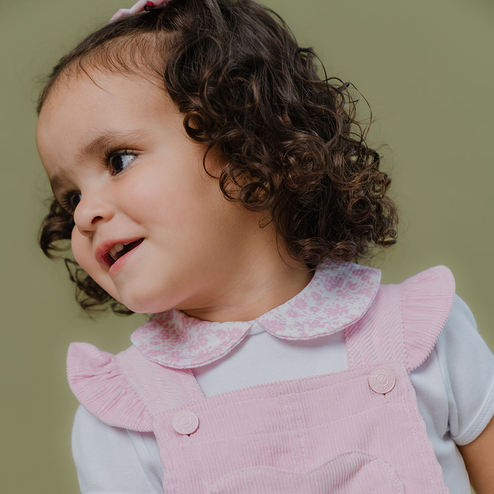 Braga Larga Rosada de Corduroy con Bolsillo de Corazón para Beebé Niña