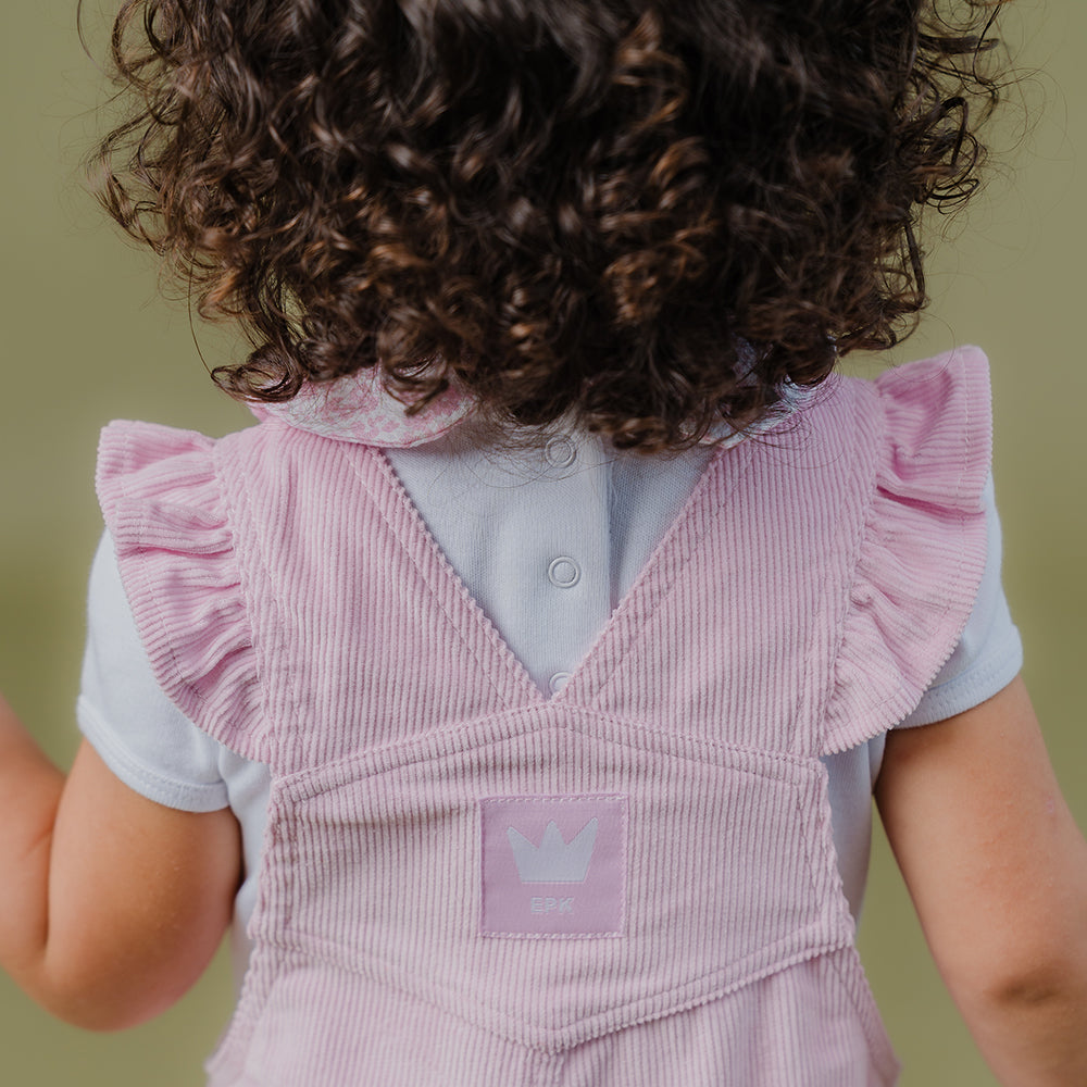 Braga Larga Rosada de Corduroy con Bolsillo de Corazón para Beebé Niña
