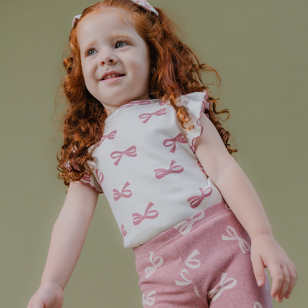 Legging Rosado de Algodón con Estampado de Lazos para Bebé Niña