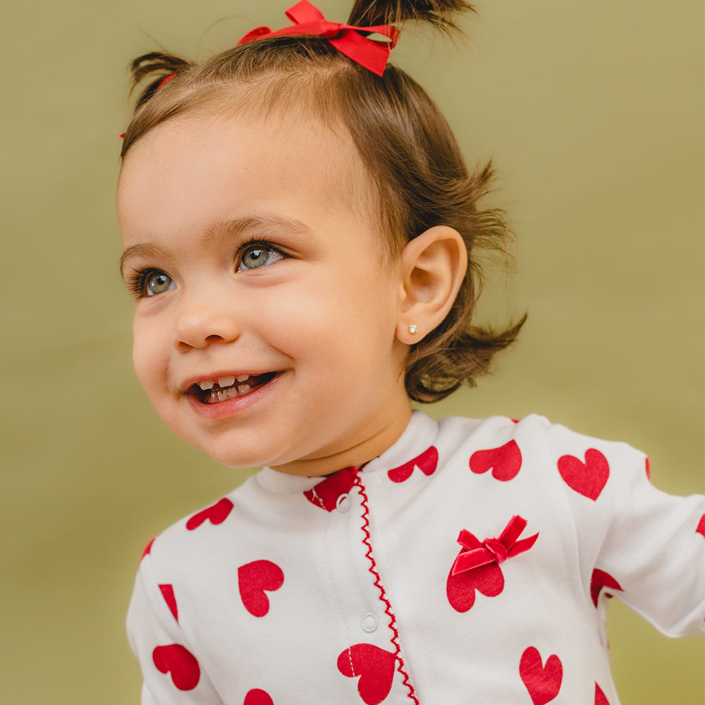 Pijama Blanca enteriza de Algodón con Corazones Rojos para Bebé Niña