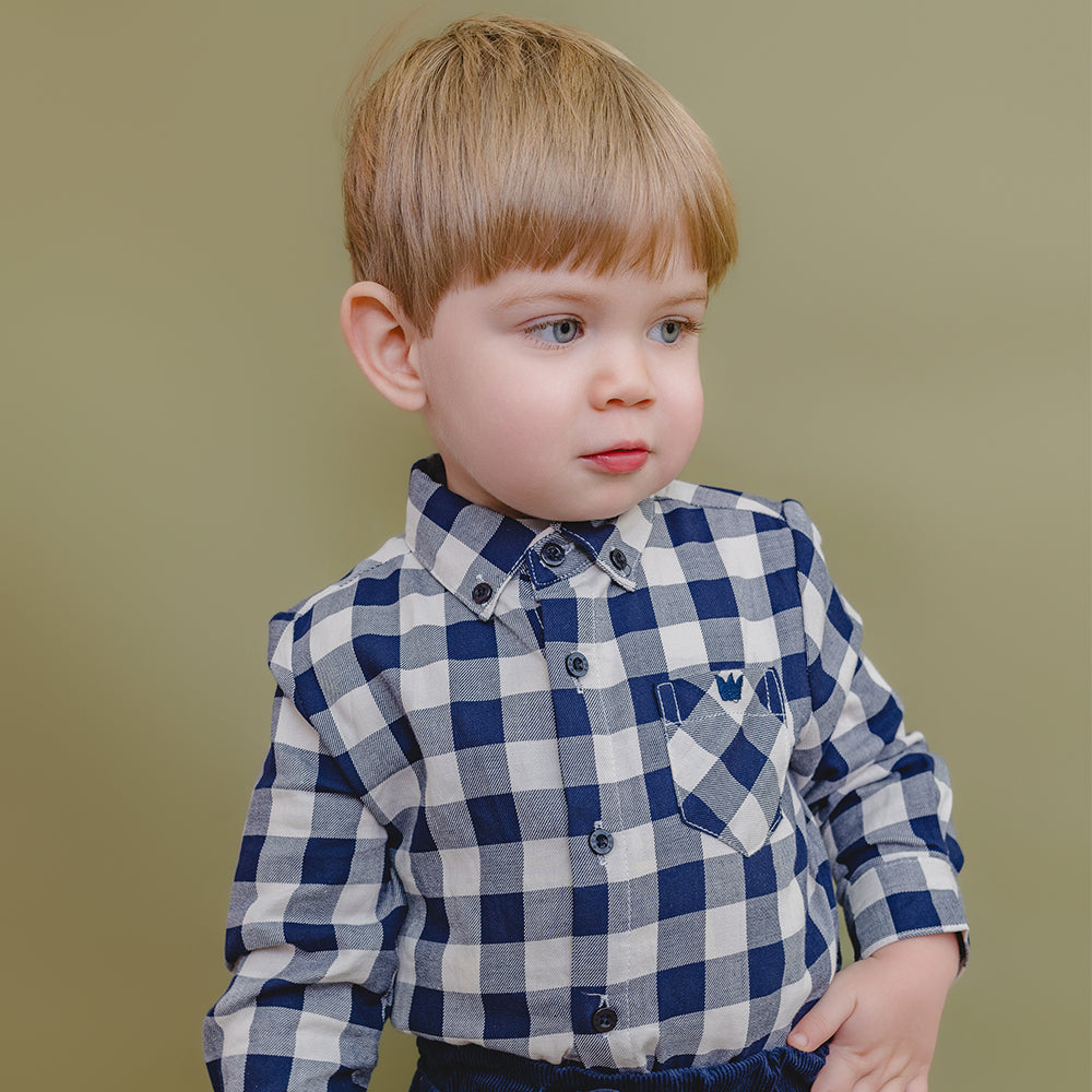 Pantalón Azul Osuro de Corduroy con elástico y Cordones para Bebé Niño