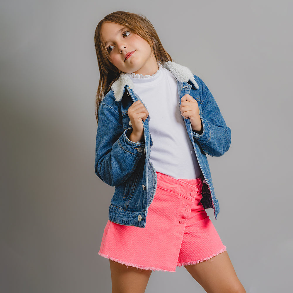 Falda Short Rosada de Corduroy para Niña