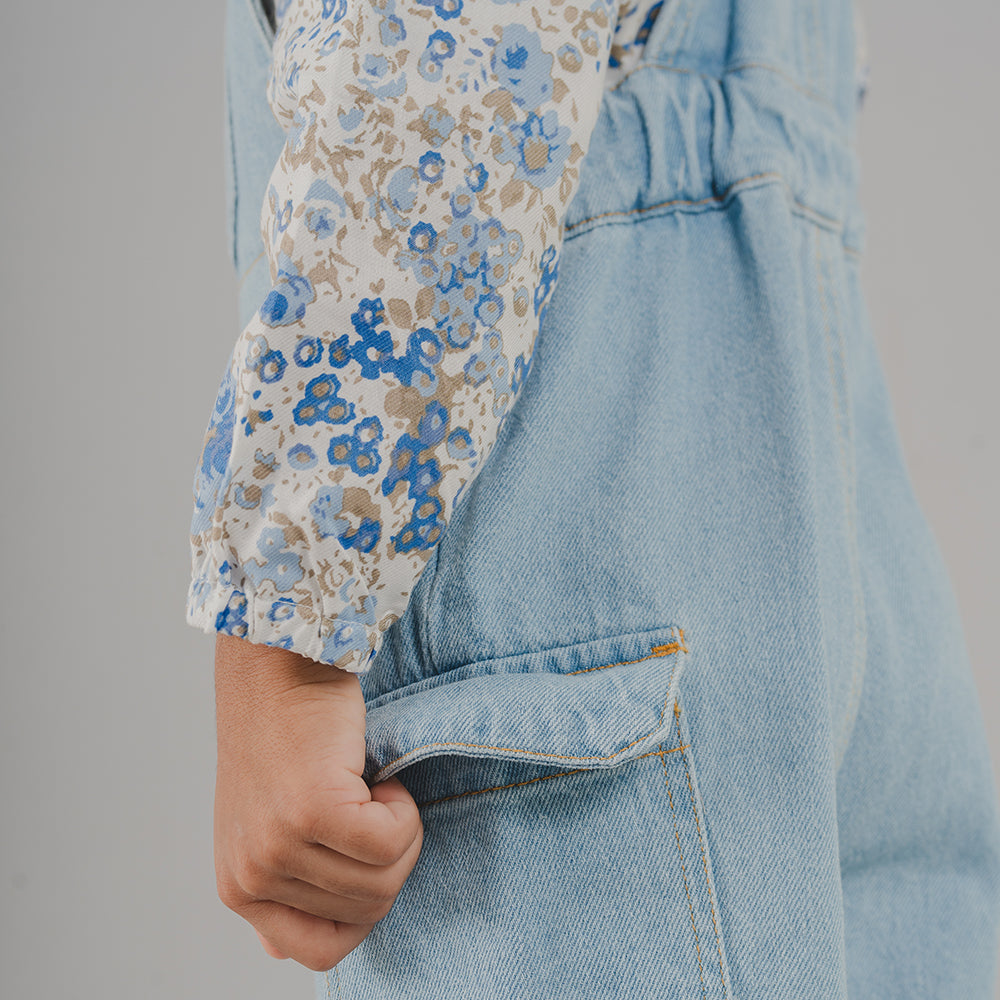 Blusa Manga Larga de Flannel con Estampado de Flores Azules para Niña