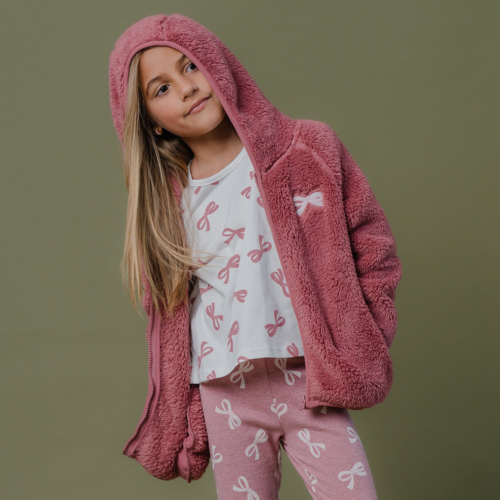 Legging Rosado de Algodón con Estampado de Lazos para Niña