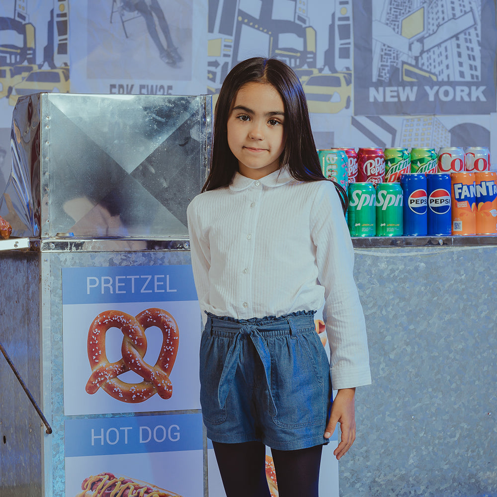 Short de Chambray con elástico y Cinturón para Niña