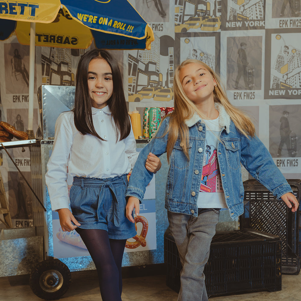 Short de Chambray con elástico y Cinturón para Niña