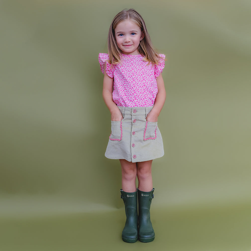 Blusa de Popelina con Estampado de Mariposas Rosadas para Niña