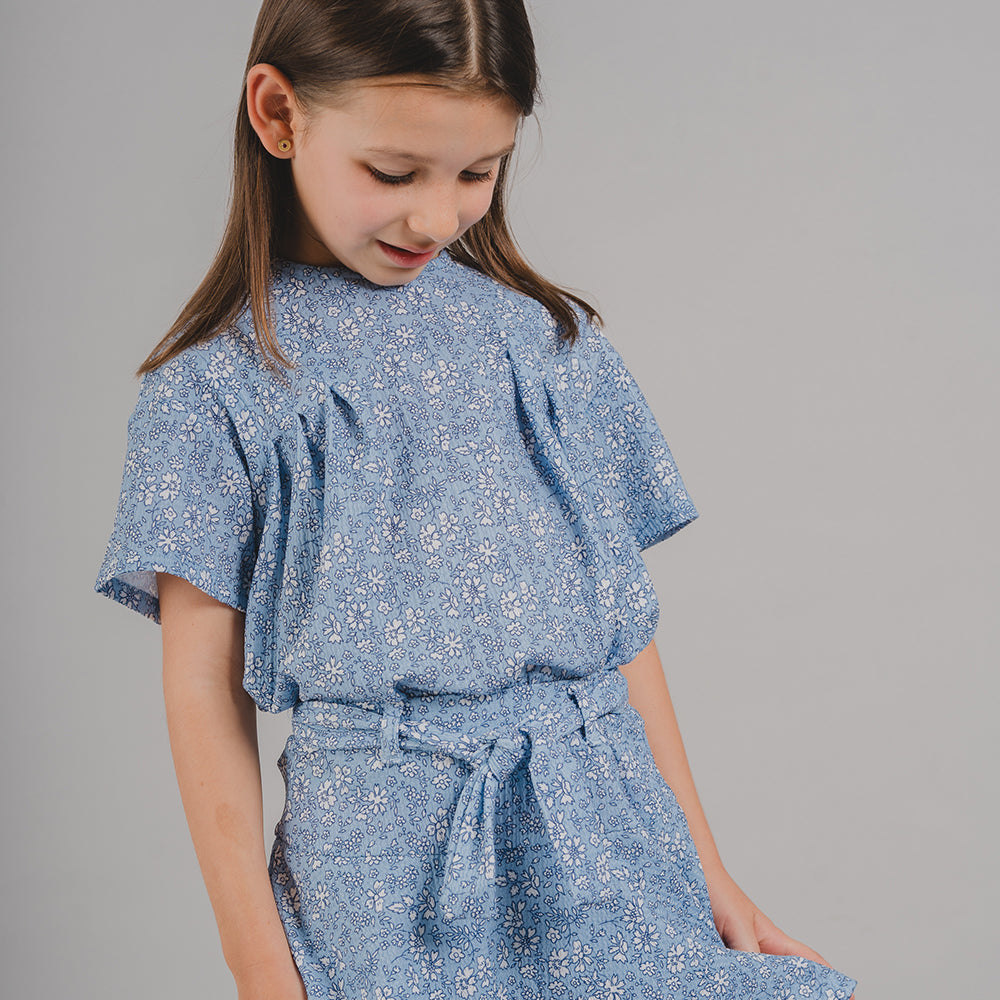 Blusa con Estampado de Flores Azul para Niña