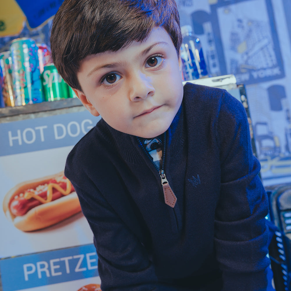 Suéter Azul Oscuro de Tela Tipo Cashemira para Niño