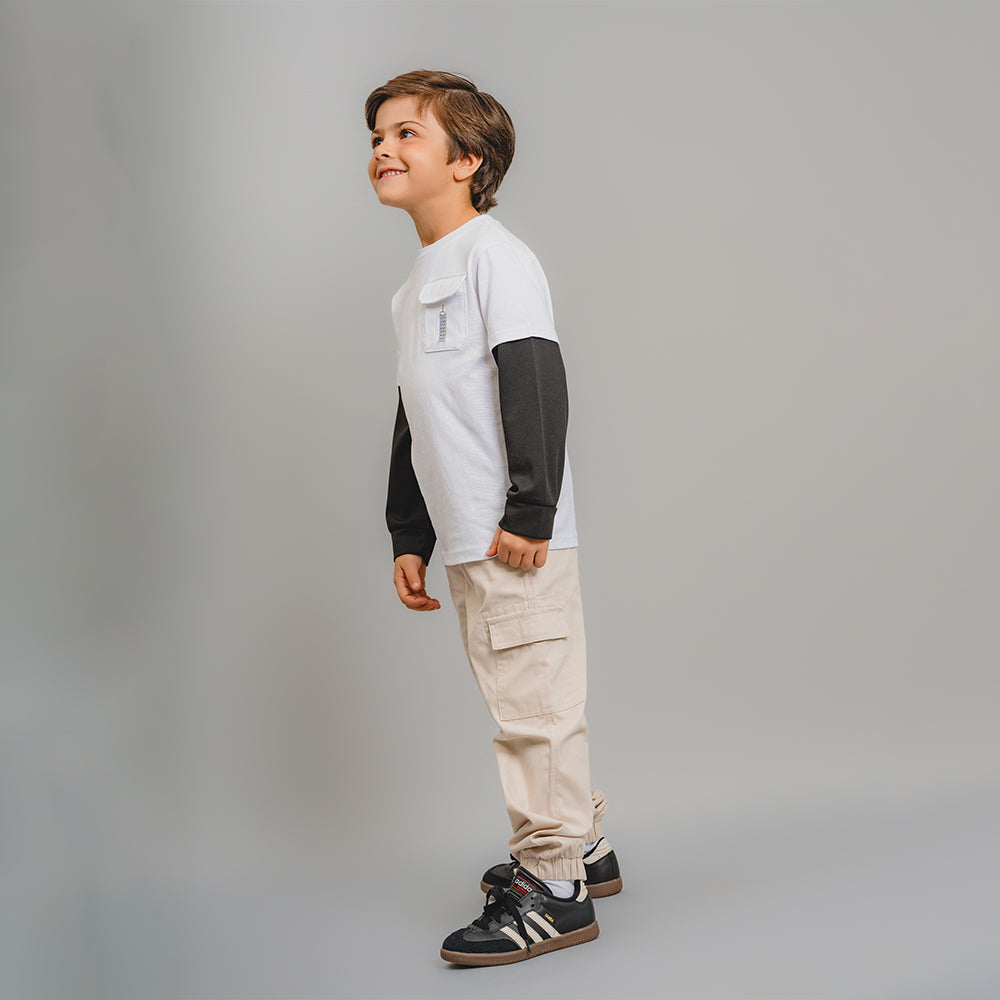 Pantalón Caqui de Corduroy Cargo con elástico y Cordones para Niño