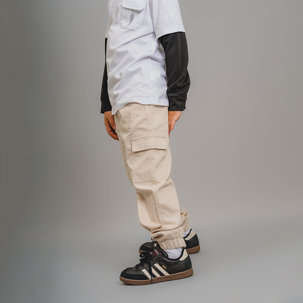 Pantalón Caqui de Corduroy Cargo con elástico y Cordones para Niño