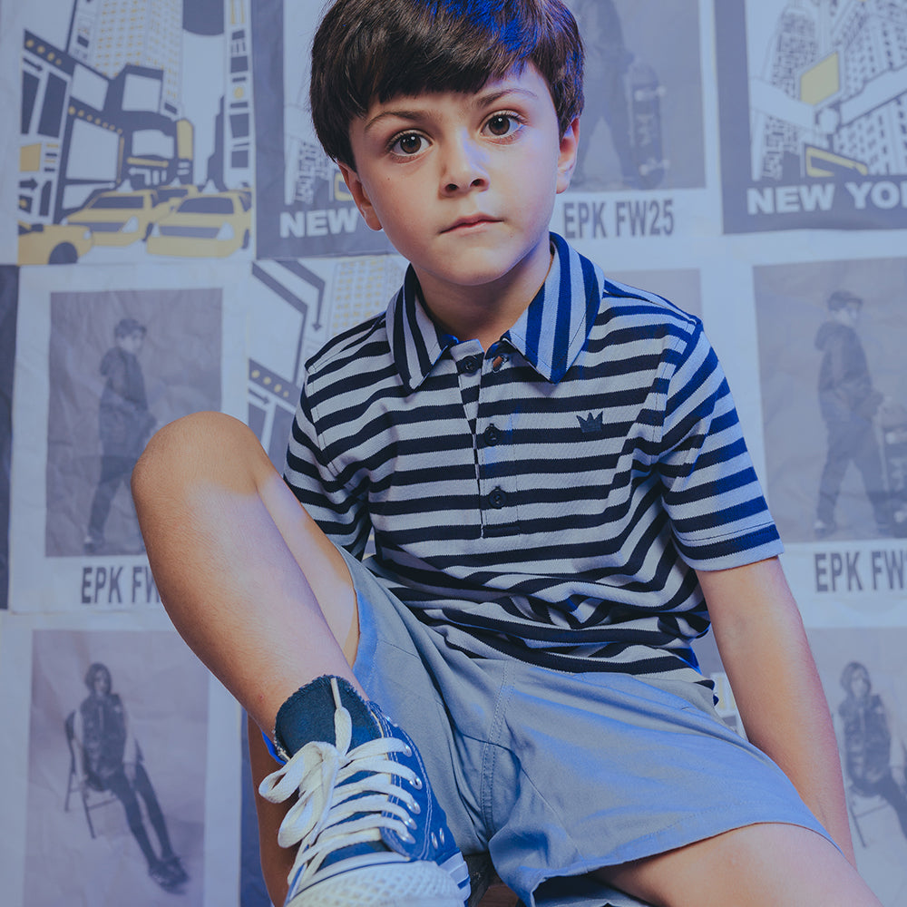 Short Azul con elástico y Cordones para Niño