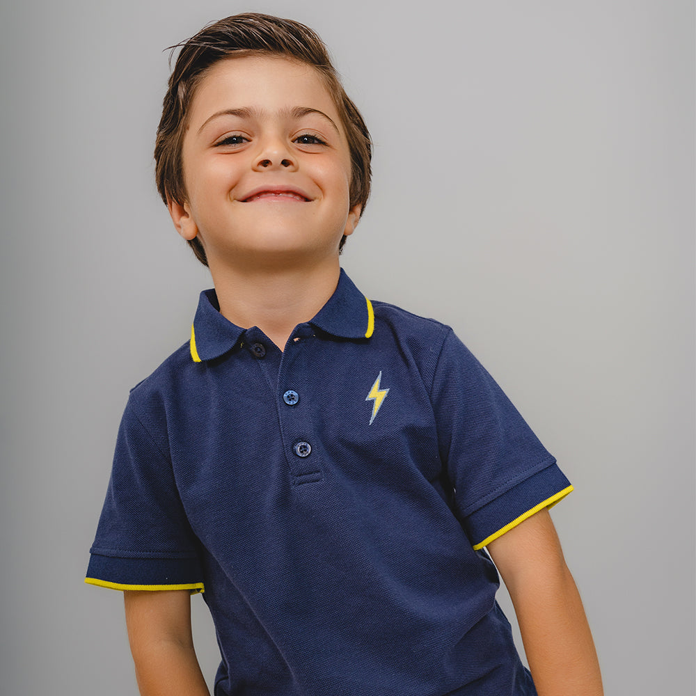 Chemise Azul Oscuro con Bordado de Rayo para Niño