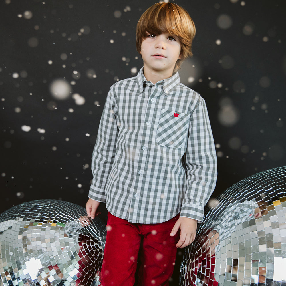 Camisa Cuadros Blancos Y Grises Para Niño