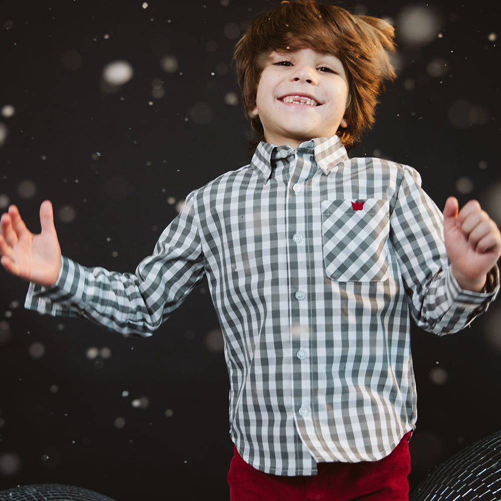 Camisa Cuadros Blancos Y Grises Para Niño