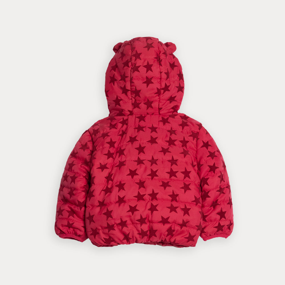 Chaqueta Acolchada Roja Con Estrellas De Terciopelo Vinotinto Para Bebe Niña