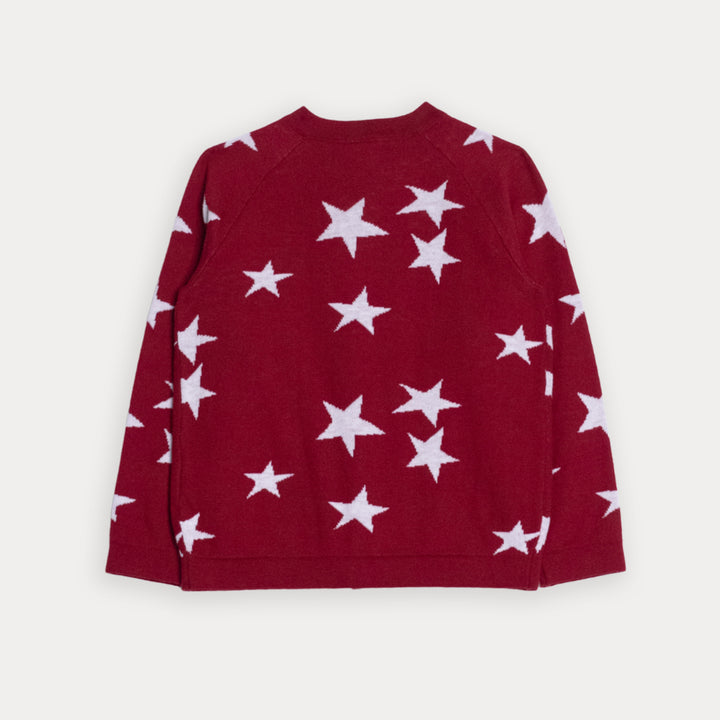 Cardigan Tejido De Algodón Vinotinto De Estrellas Para Bebe Niña