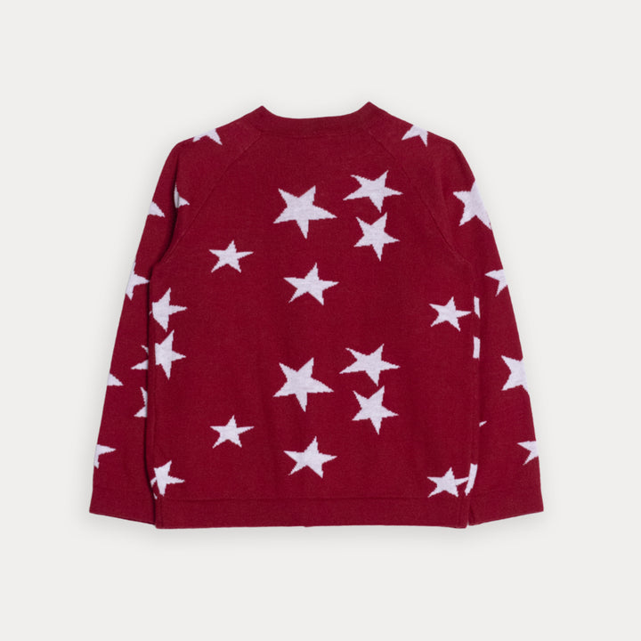 Cardigan Tejido De Algodón Vinotinto De Estrellas Para Bebe Niña