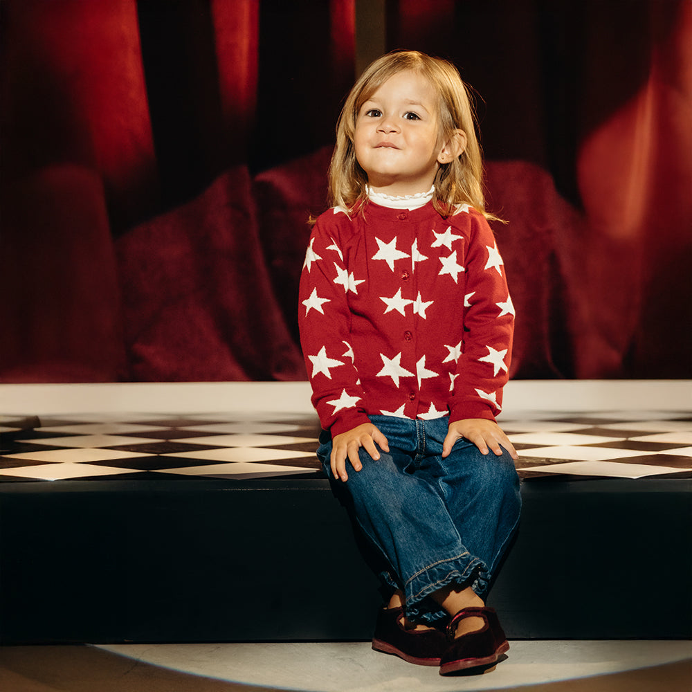 Cardigan Tejido De Algodón Vinotinto De Estrellas Para Bebe Niña