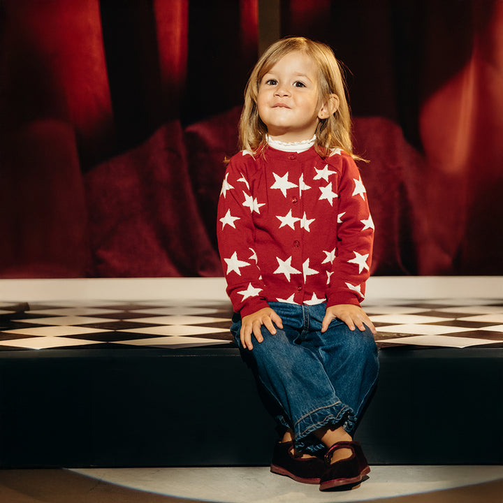 Cardigan Tejido De Algodón Vinotinto De Estrellas Para Bebe Niña