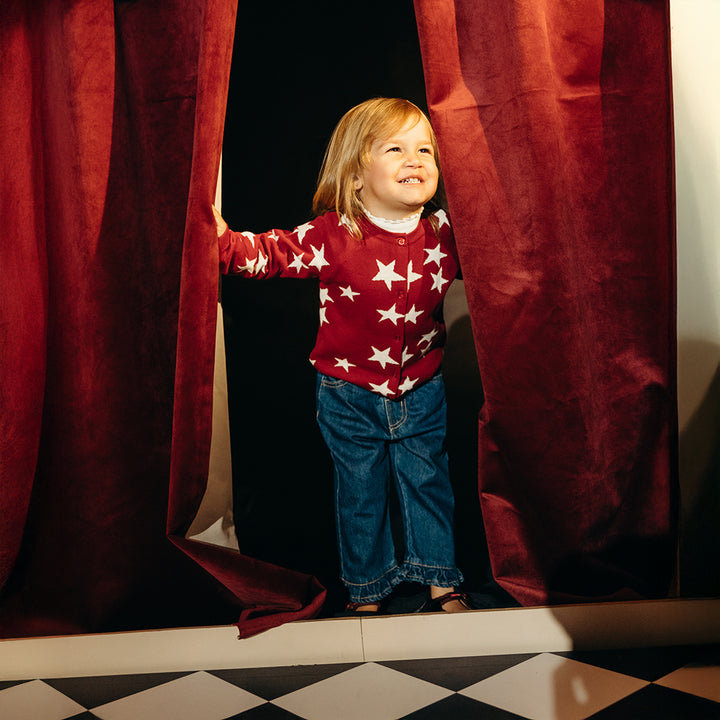 Cardigan Tejido De Algodón Vinotinto De Estrellas Para Bebe Niña