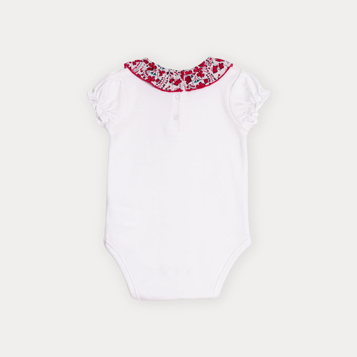 Body Crema De Algodón Manga Corta Con Cuello De Popelina De Estampado Floral Para Bebe Niña