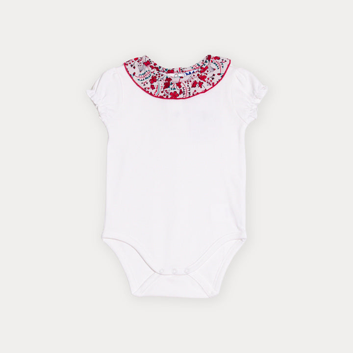 Body Crema De Algodón Manga Corta Con Cuello De Popelina De Estampado Floral Para Bebe Niña