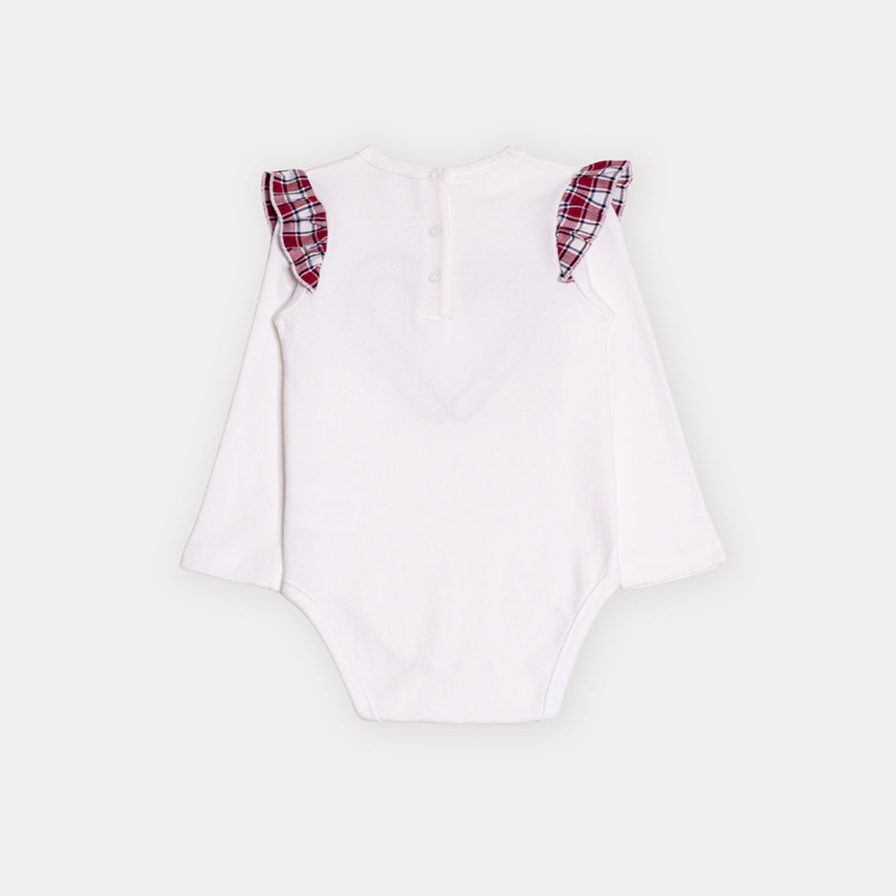 Body De Algodón Crema Manga Larga Con Volantes Estampados Y Gráfico De Navidad Para Bebe Niña