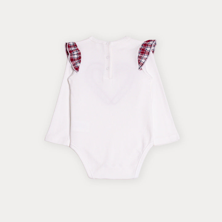 Body De Algodón Crema Manga Larga Con Volantes Estampados Y Gráfico De Navidad Para Bebe Niña