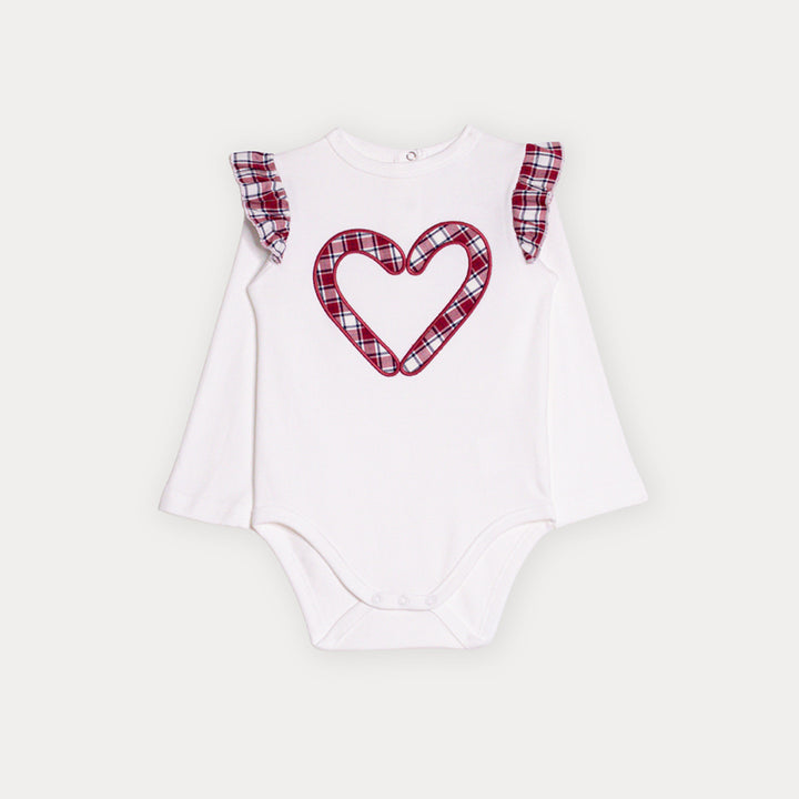 Body De Algodón Crema Manga Larga Con Volantes Estampados Y Gráfico De Navidad Para Bebe Niña