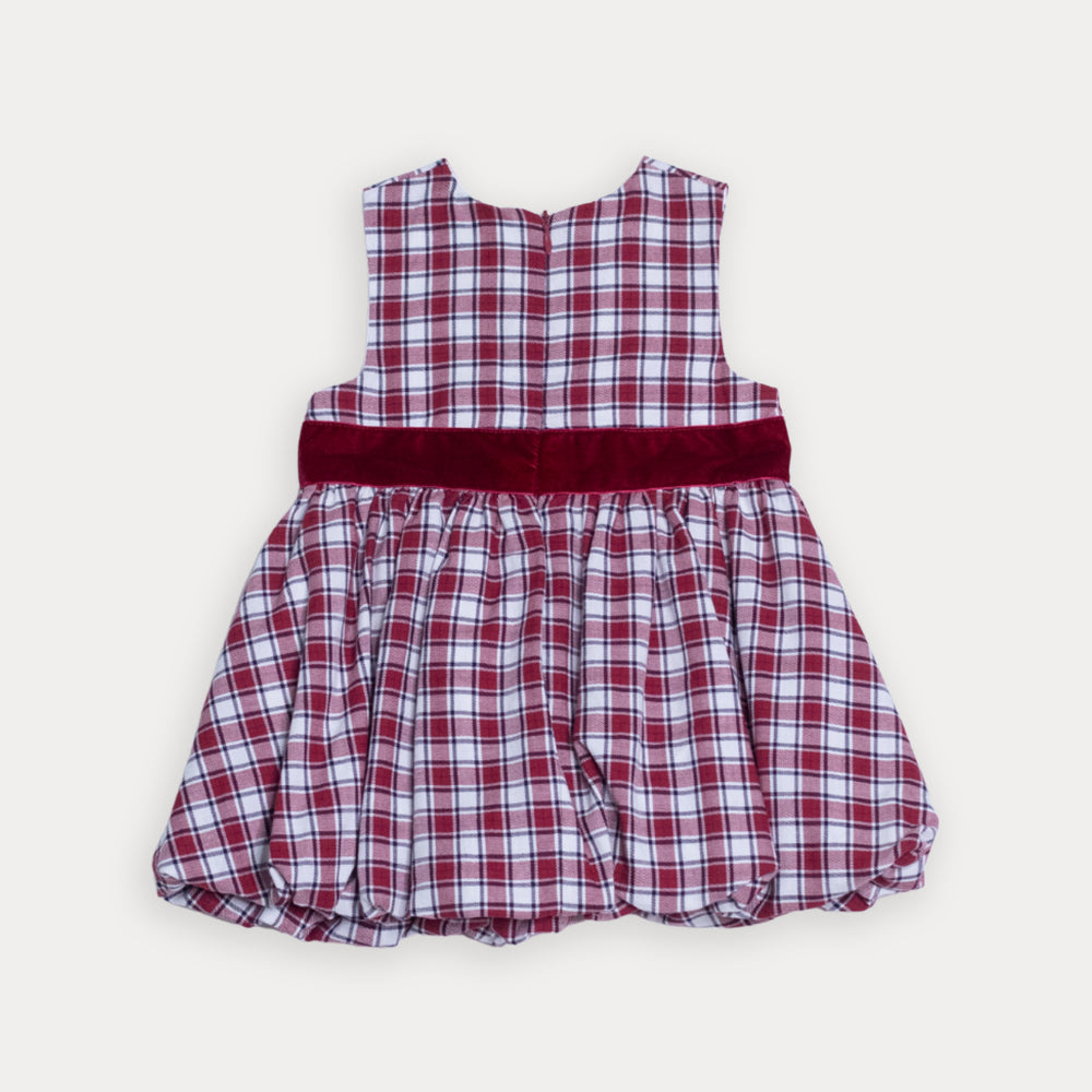 Vestido De Flannel Twill Con Estampado De Cuadros Rojos Para Bebe Niña