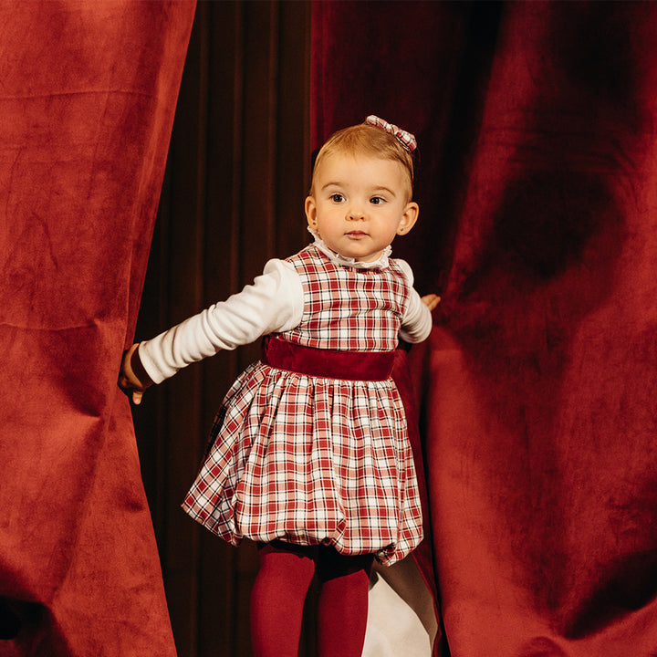 Vestido De Flannel Twill Con Estampado De Cuadros Rojos Para Bebe Niña