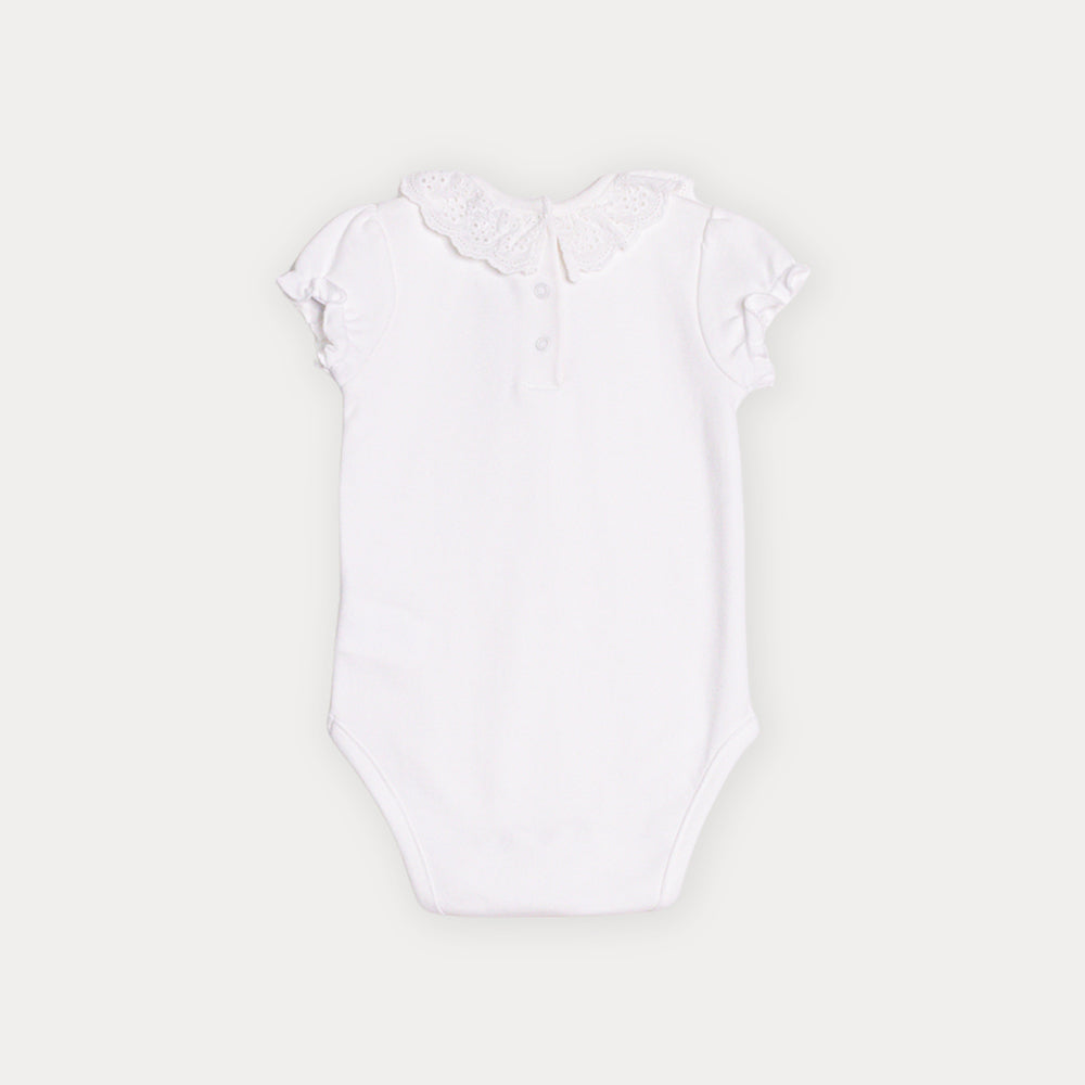 Body De Algodón Crema Manga Corta Con Cuello De Eyelet Para Bebe Niña