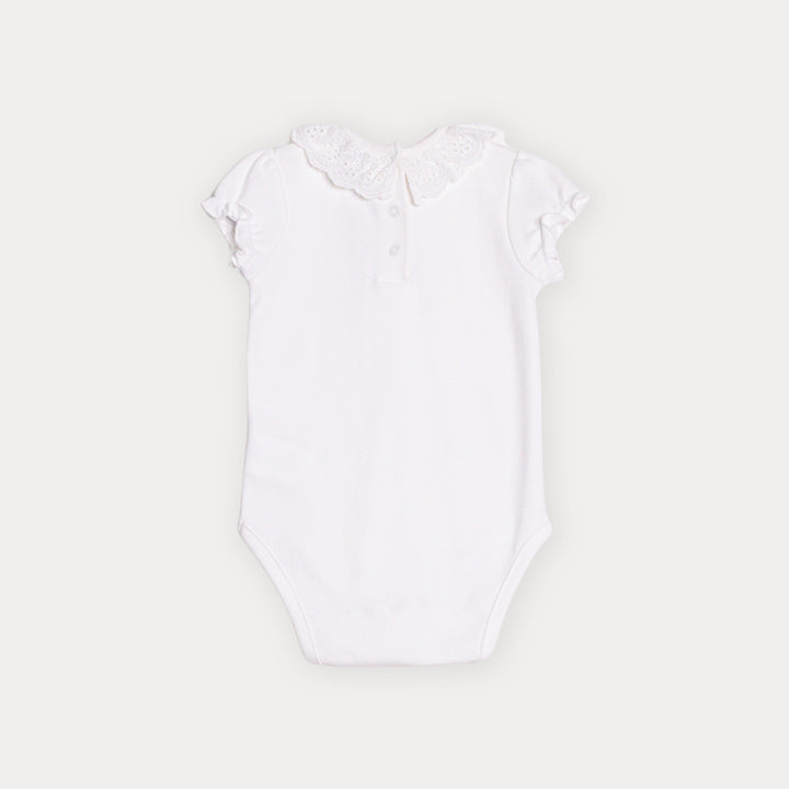 Body De Algodón Crema Manga Corta Con Cuello De Eyelet Para Bebe Niña