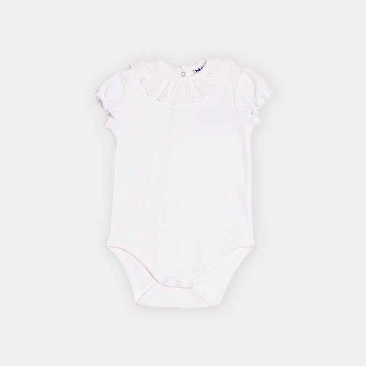 Body De Algodón Crema Manga Corta Con Cuello De Eyelet Para Bebe Niña